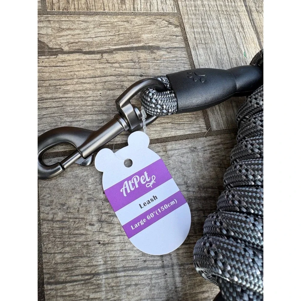 At‎ pet Large Dog Leash 60 Inch Padded Handle Reflective Climbing Rope Black